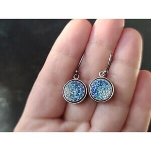 925 Sterling Silver Multicolored Crystal Dangling Pierced Earrings Vintage READ